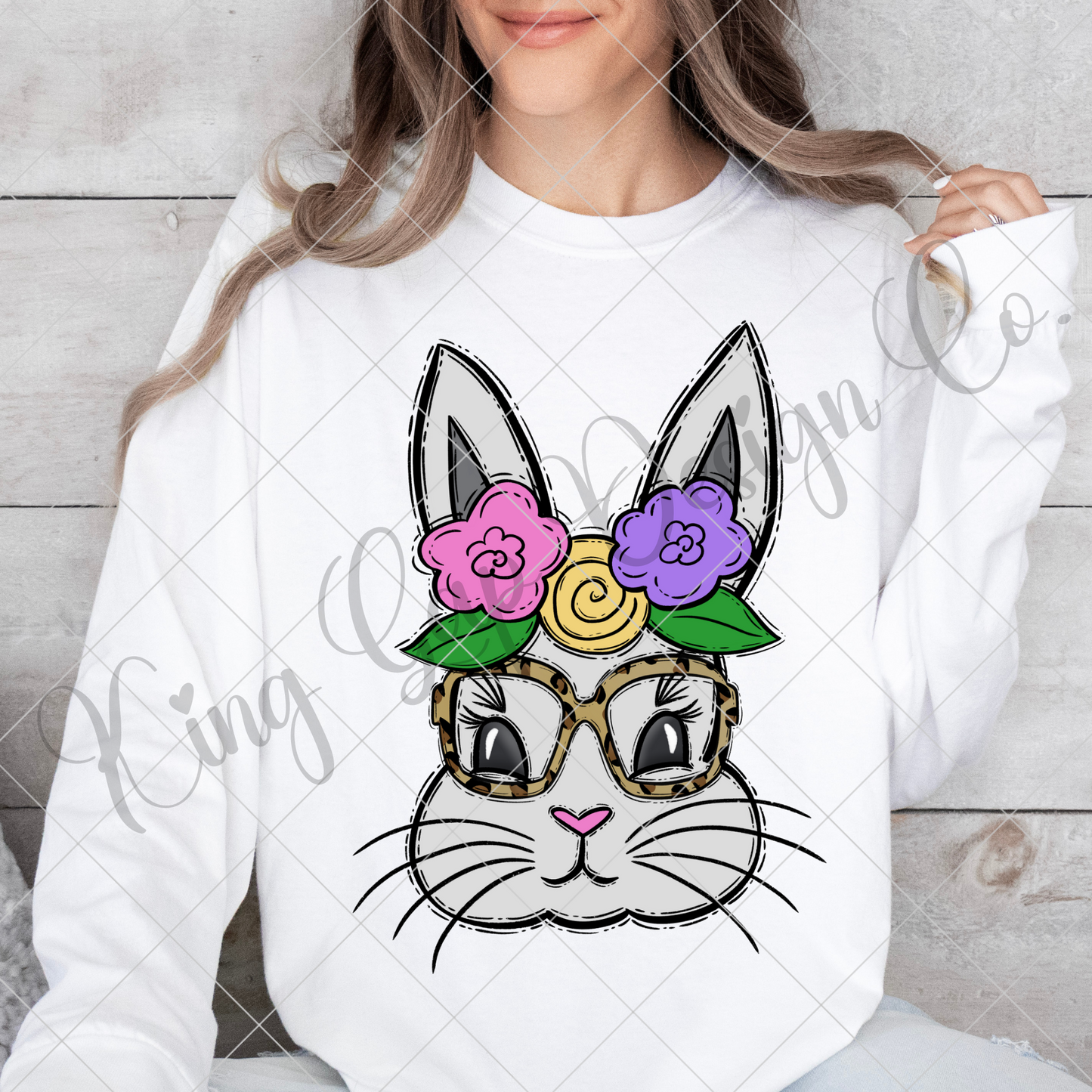 Easter Bunny With Glasses And Flower Crown| Easter T-Shirt Sublimation Design For Tumbler, Dish Towel |Digital Download PNG | DTF | Sublimation