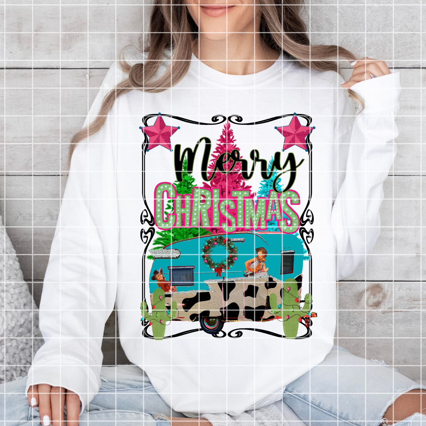 Western Camper | Cowgirl | Holiday T-Shirt PNG | Christmas Camper For Sublimation Or DTF | Shirts, Tumblers, Stickers, Dish Towels | Digital Download