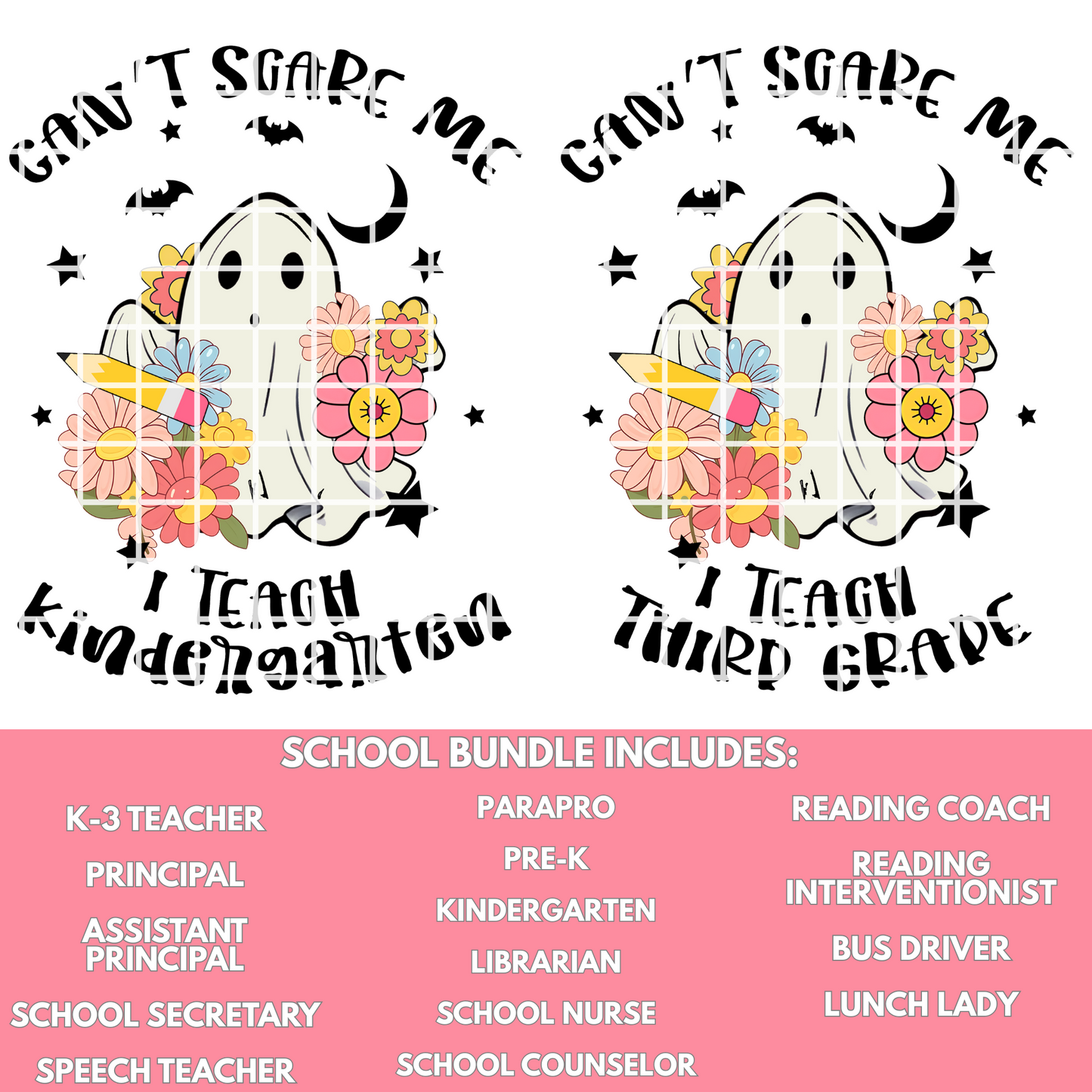 Halloween Shirt For Teacher Gift For Her Can't Scare Me I'm A Teacher Bundle Cute Ghost Halloween Shirt PNG Files T-Shirt Bundle T Shirt