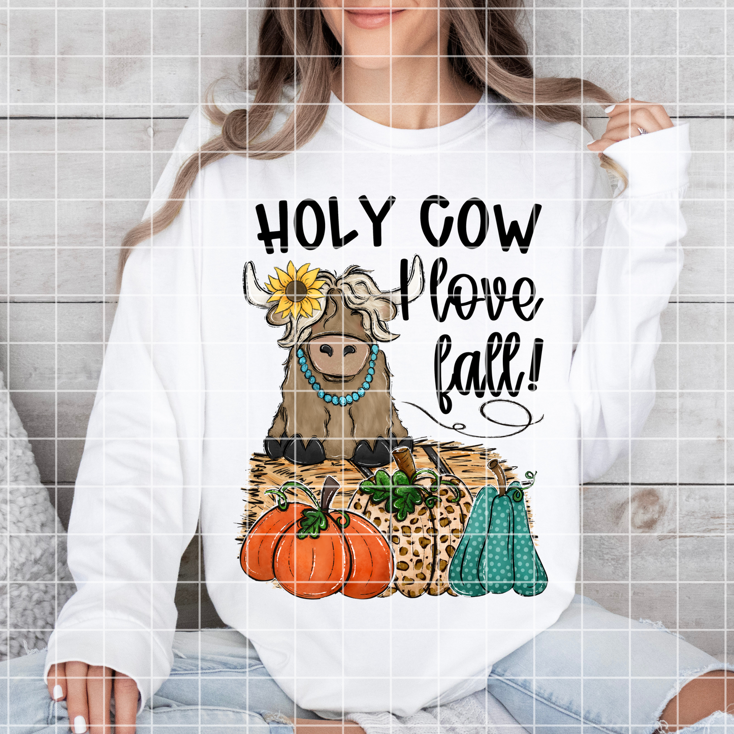 Cute Fall Shirt With Highland Cow And Pumpkins | Holy Cow, I Love Fall | Fall Shirt For Sublimation Or DTF | High Quality Fall Digital Download To Make T-Shirts, Tumblers, Stickers, Dish Towels For Fall