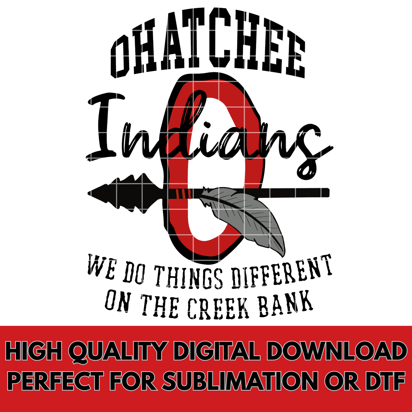 "O" For Ohatchee Indians Football Sublimation | Red And Black School Colors | PNG For T-Shirts, Tumblers, Cups, Stickers| 300 DPI, Transparent Background