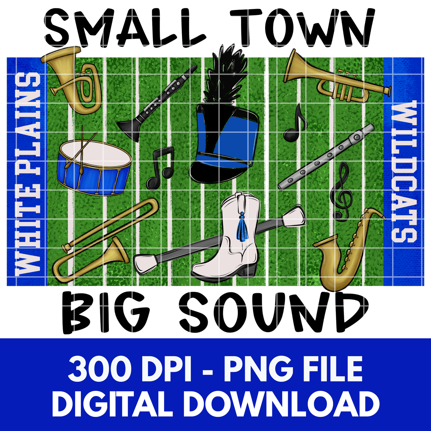 White Plains Band Sublimation | Marching Blue Brigade PNG For T-Shirts, Tumblers, Cups, Stickers| 300 DPI, Transparent Background