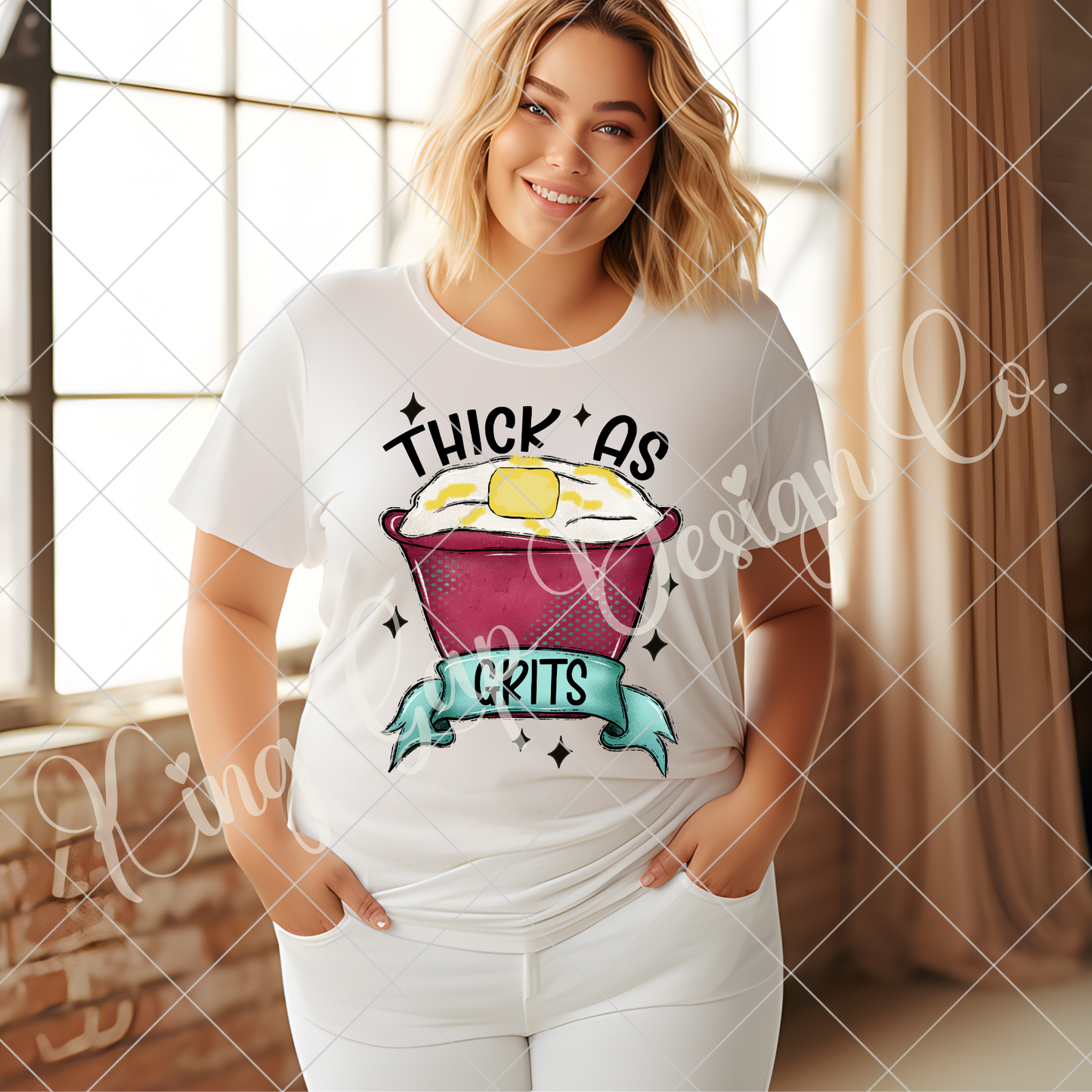 Funny T-Shirt For Women | Thick As Grits Shirt | Cute Big Butt Shirt | Thick Thighs | High Resolution Image With Transparent Background For Shirts, Stickers, DTF, Sublimation, And More