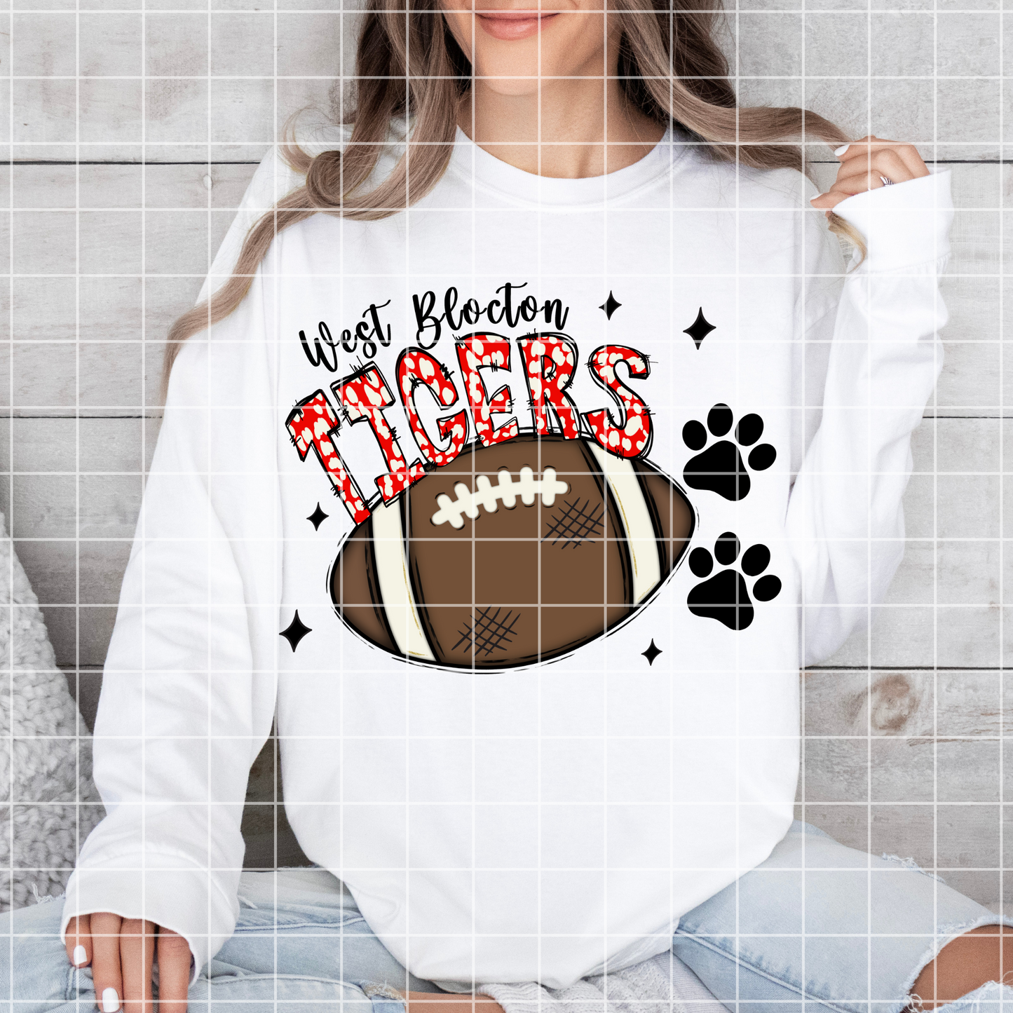 West Blocton Tigers Football T-Shirt PNG | Tigers Football Sublimation | Go Tigers | Red And White Bow | 300 DPI