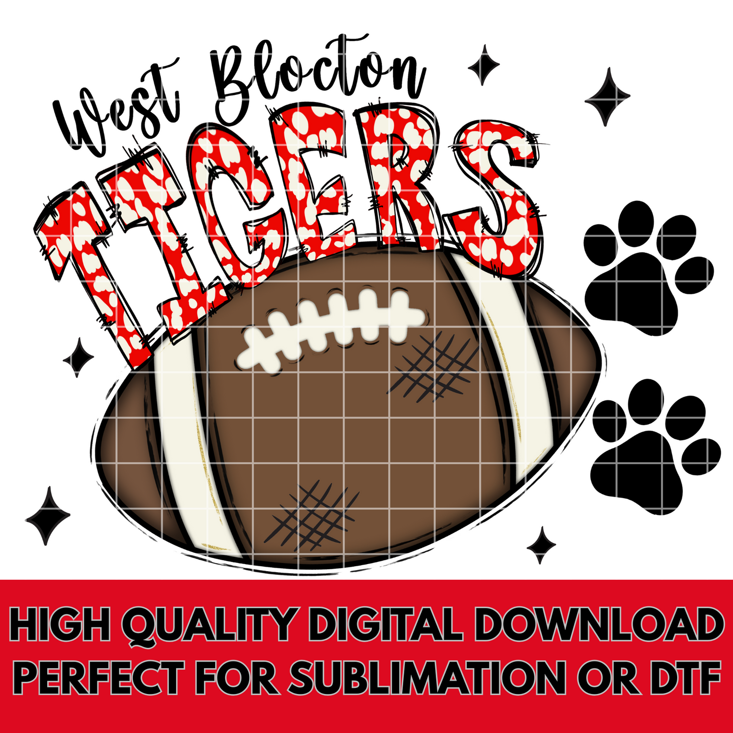 West Blocton Tigers Football T-Shirt PNG | Tigers Football Sublimation | Go Tigers | Red And White Bow | 300 DPI