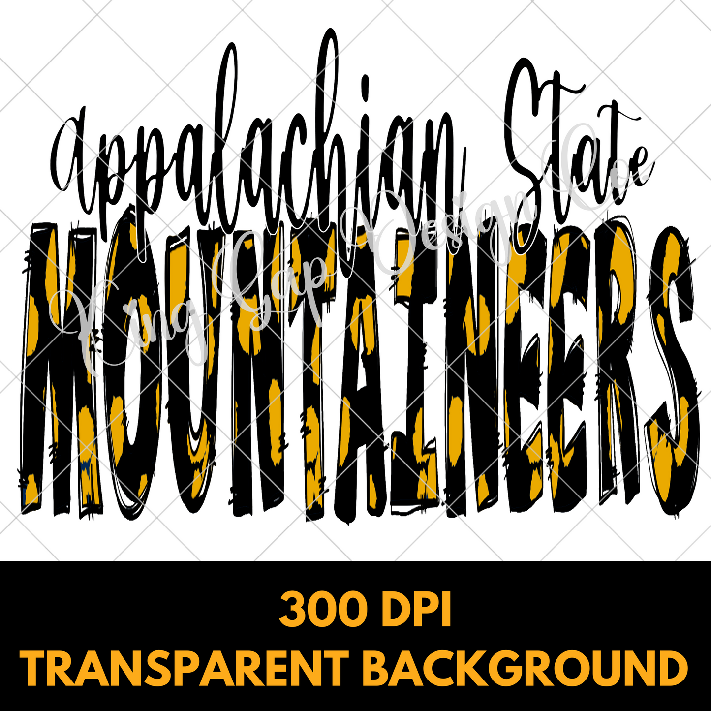 Appalachian State Mountaineers PNG | Black And Gold Doodle Letter Image For Making App State Fan Gear | High Resolution, 300 DPI With Transparent Background