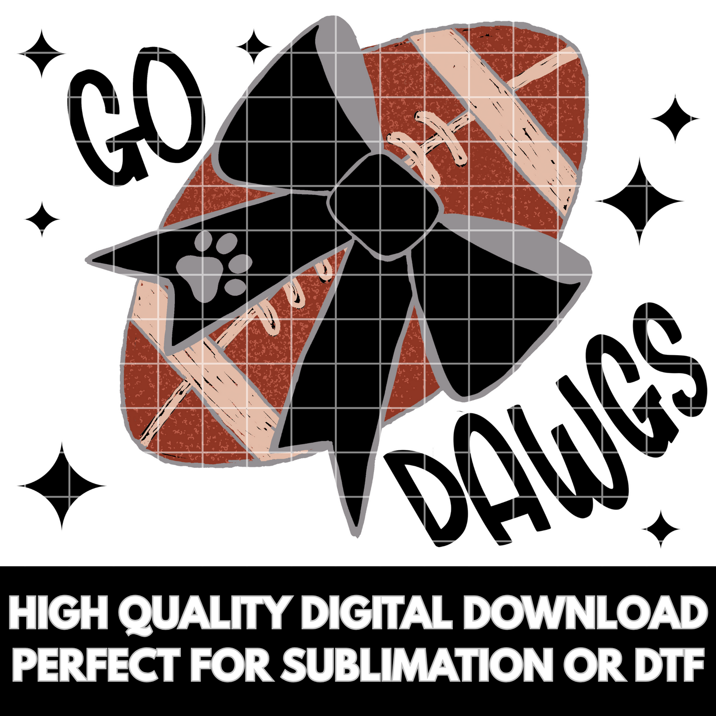 Bulldogs Sublimation PNG With Hand Drawn Football And Black Coquette Bow For Making Shirts, Tumblers For Bulldog Fans | 300 DPI, Clear BG