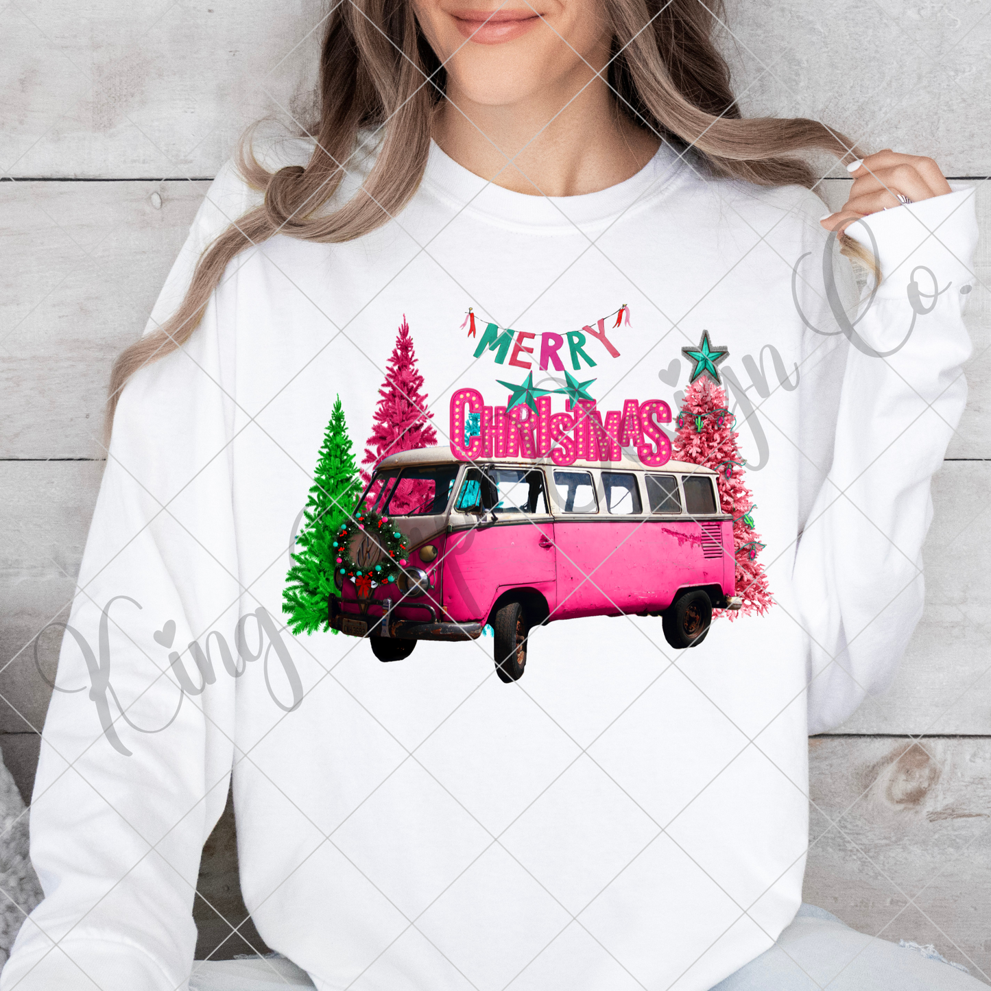 Christmas Hippie Bus Sublimation PNG | Cute Shirt Design For Christmas | Pink And Teal | High Resolution, 300 DPI, Transparent Background