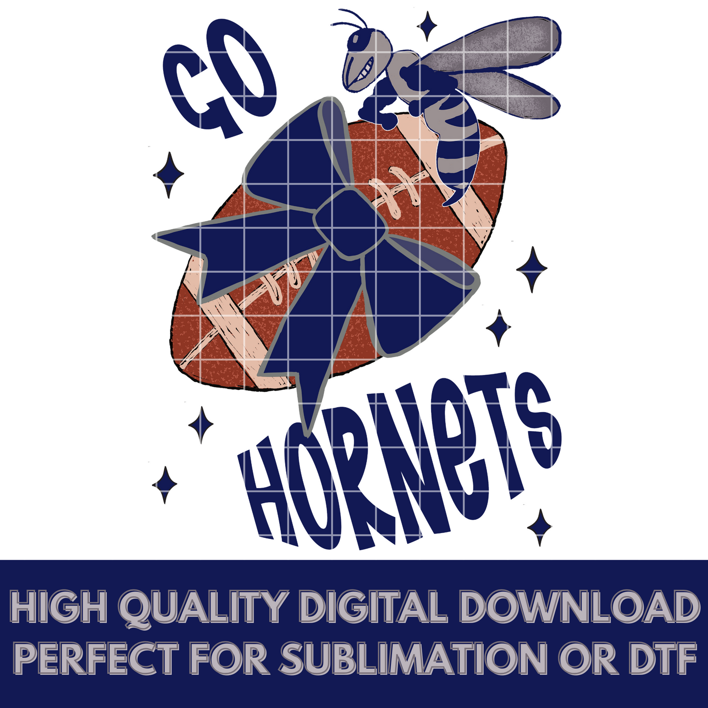 Hornets Football Sublimation PNG For Making T-Shirts, Mugs And Tumblers | Also Suitable For DTF Or Sticker Making|Navy School Colors|300 DPI