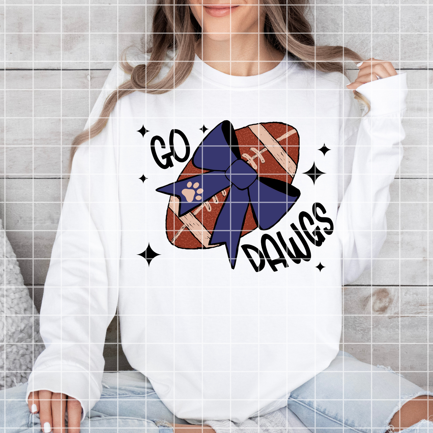 Go Dawgs Football PNG For Sublimation | Hand Drawn Football With Navy Bow, 300 DPI With Transparent Background For T-Shirts, Mugs, Tumblers