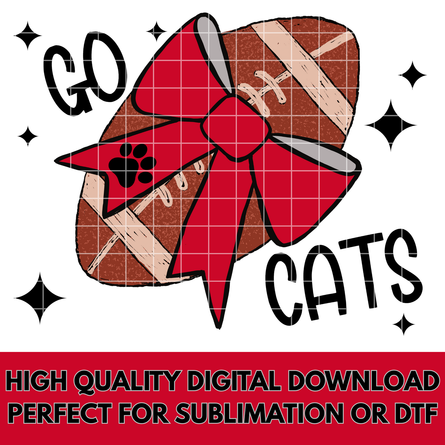 Red Go Cats Sublimation PNG For Wildcats, Bearcats, Bobcats High School Football School Spirit | Red School Color | Football With Red