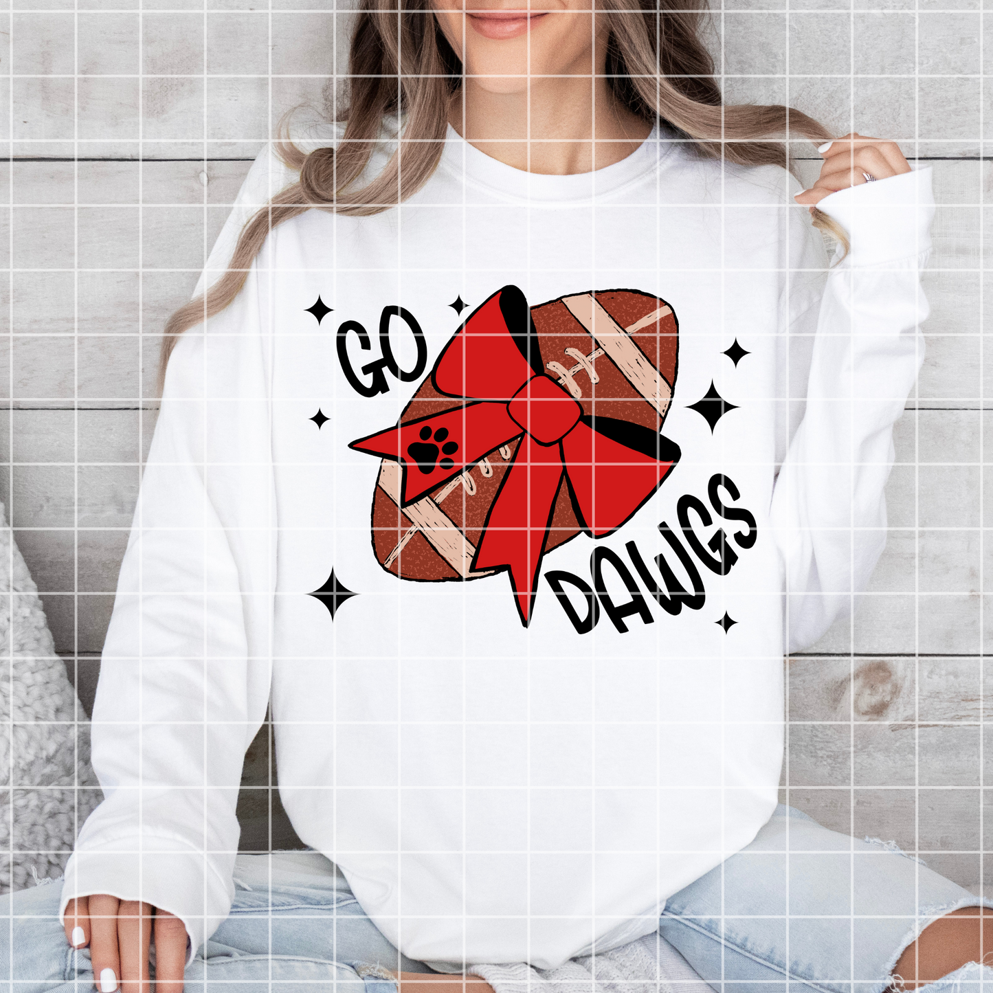 Go Dawgs Sublimation PNG With Hand Drawn Football And Red Coquette Bow For Making T-Shirts, Tumblers For Bulldogs Fans | Red School Colors