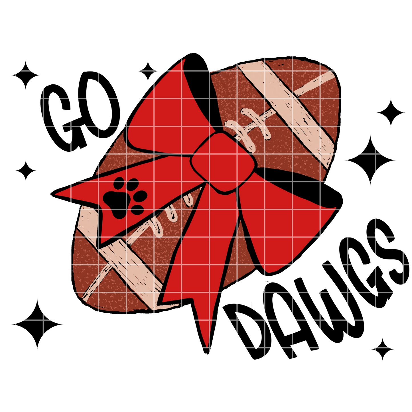 Go Dawgs Sublimation PNG With Hand Drawn Football And Red Coquette Bow For Making T-Shirts, Tumblers For Bulldogs Fans | Red School Colors