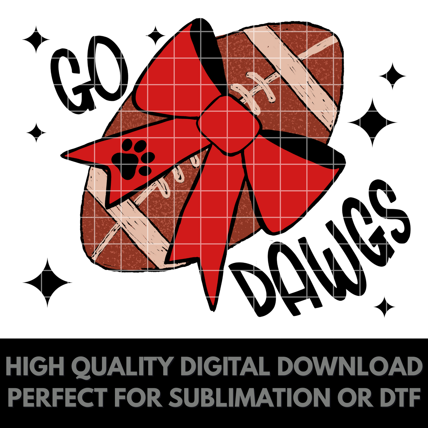 Go Dawgs Sublimation PNG With Hand Drawn Football And Red Coquette Bow For Making T-Shirts, Tumblers For Bulldogs Fans | Red School Colors