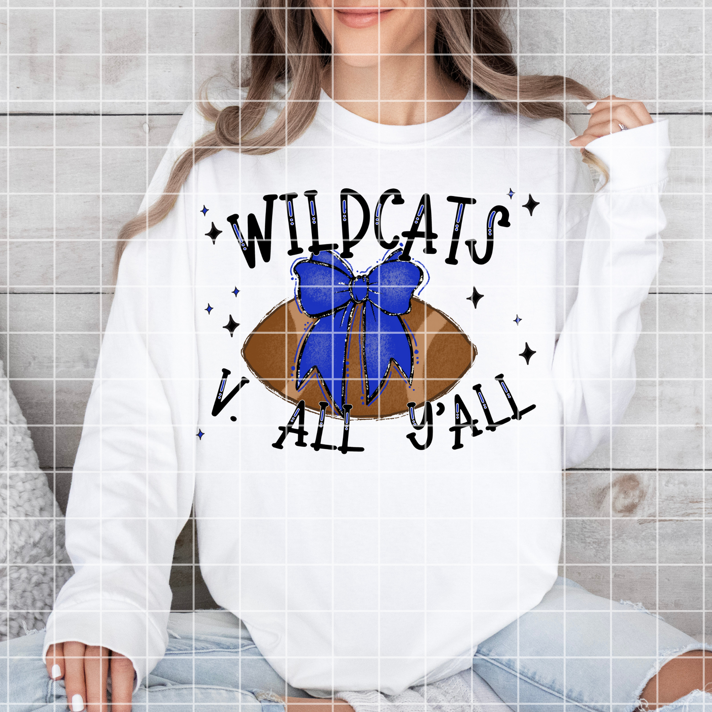 Wildcats Football Sublimation PNG With Blue Coquette Bow For T-Shirts For Wildcats Fans | 300 DPI, Transparent Background