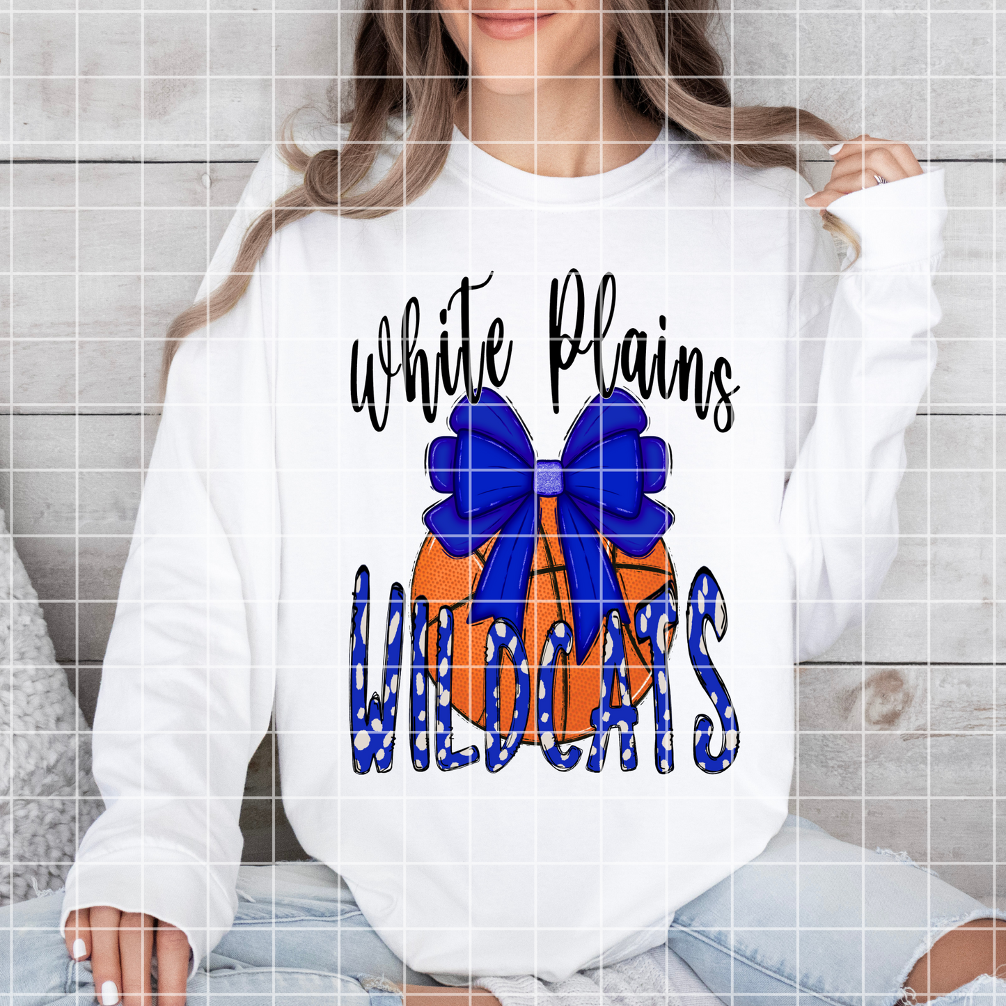 White Plains Wildcats Baketball Sublimation | Basketball Design For Wildcats Fans | Royal Blue Bow | 300 DPI, Transparent Background