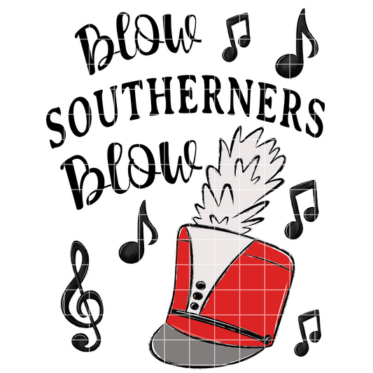 Blow Southerners Blow | Jacksonville State University Marching Southerners | JSU Band Sublimation PNG For Making Shirts, Tumblers, Mugs, Stickers, Or DTF Transfers |300 DPI,TransparentBG