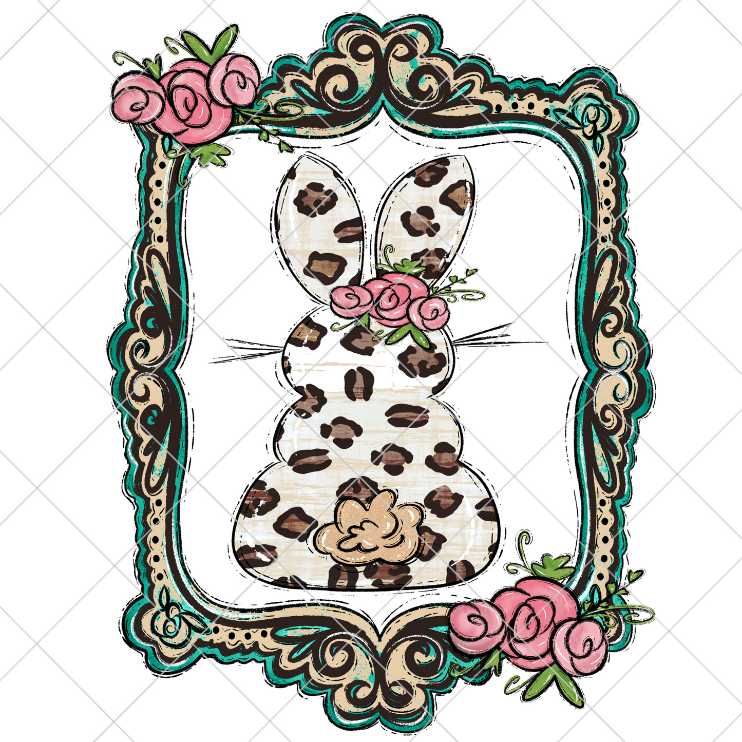 Cute Leopard Print Bunny In Frame | Easter T-Shirt Sublimation Design For Tumbler, Dish Towel |Digital Download PNG | DTF | Sublimation