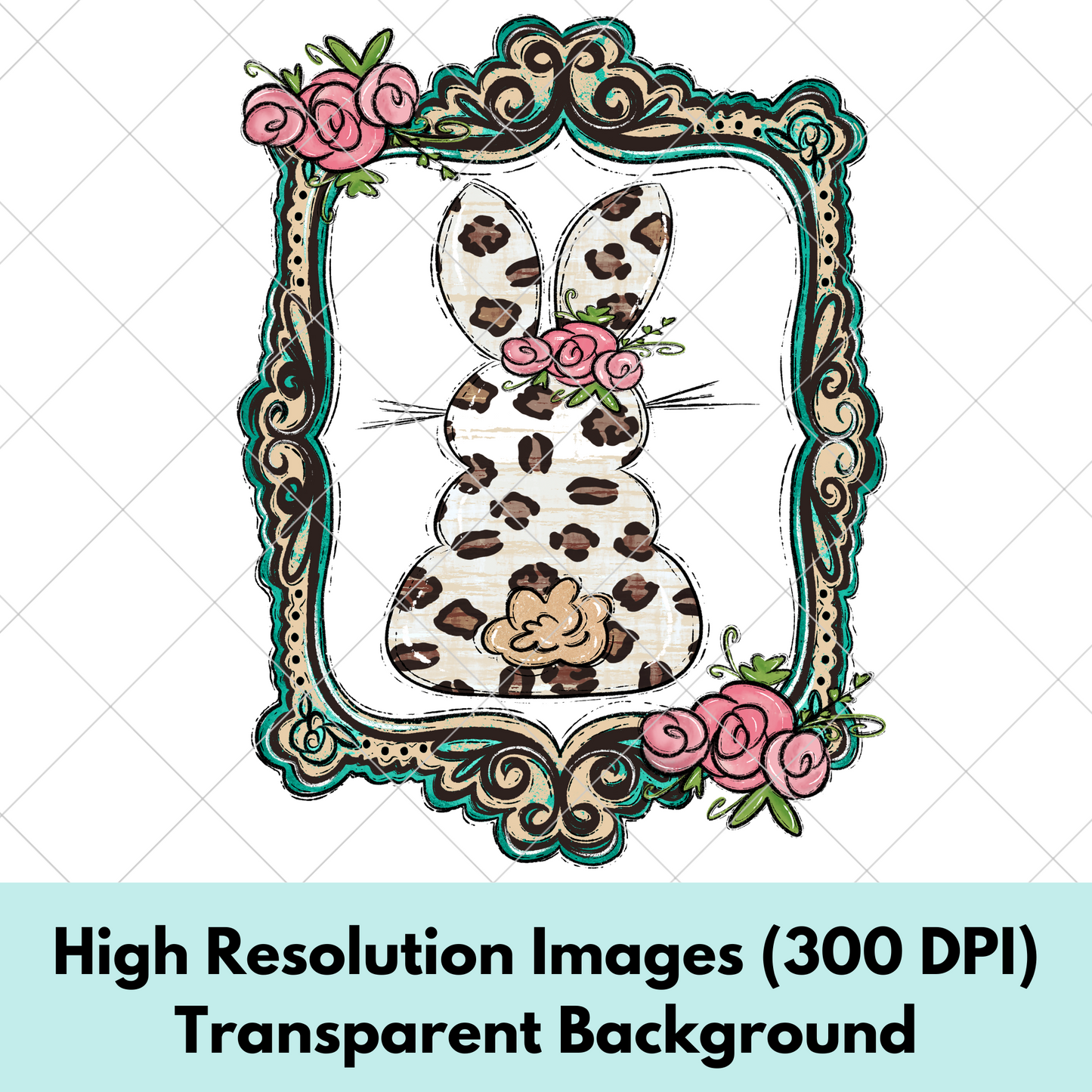 Cute Leopard Print Bunny In Frame | Easter T-Shirt Sublimation Design For Tumbler, Dish Towel |Digital Download PNG | DTF | Sublimation