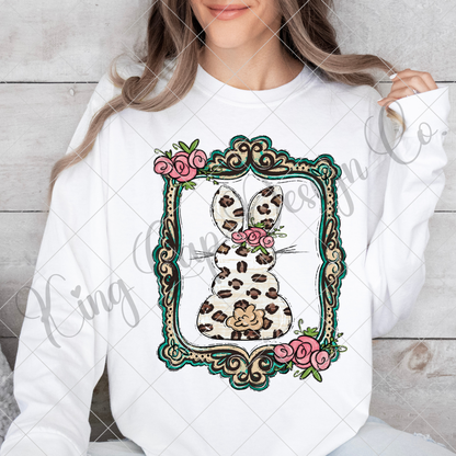 Cute Leopard Print Bunny In Frame | Easter T-Shirt Sublimation Design For Tumbler, Dish Towel |Digital Download PNG | DTF | Sublimation