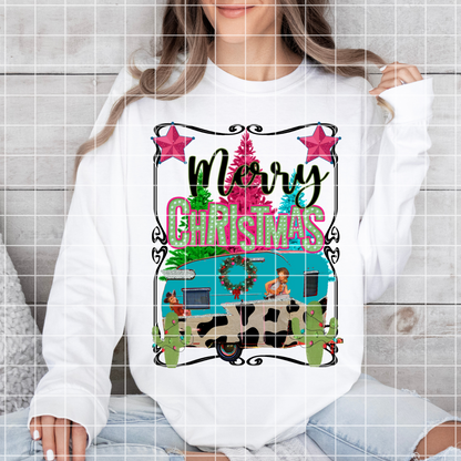 Western Camper | Cowgirl | Holiday T-Shirt PNG | Christmas Camper For Sublimation Or DTF | Shirts, Tumblers, Stickers, Dish Towels | Digital Download