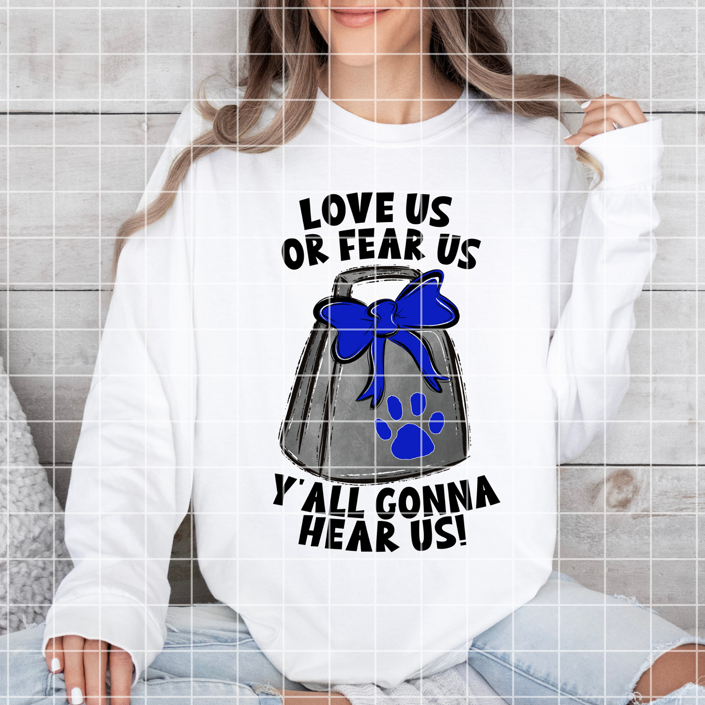 Love Us Or Fear Us Cowbell PNG | Shirt For Football Fan | Cute Cow Bell Shirt Design For Sublimation Or DTF | High Resolution, Transparent Background