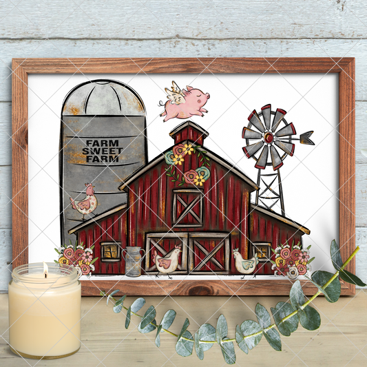 Whimsical Farmhouse Printable Wall Art | Original Designer | Barn | Chickens | Pig | Barnyard PNG | High Resolution, 300 DPI