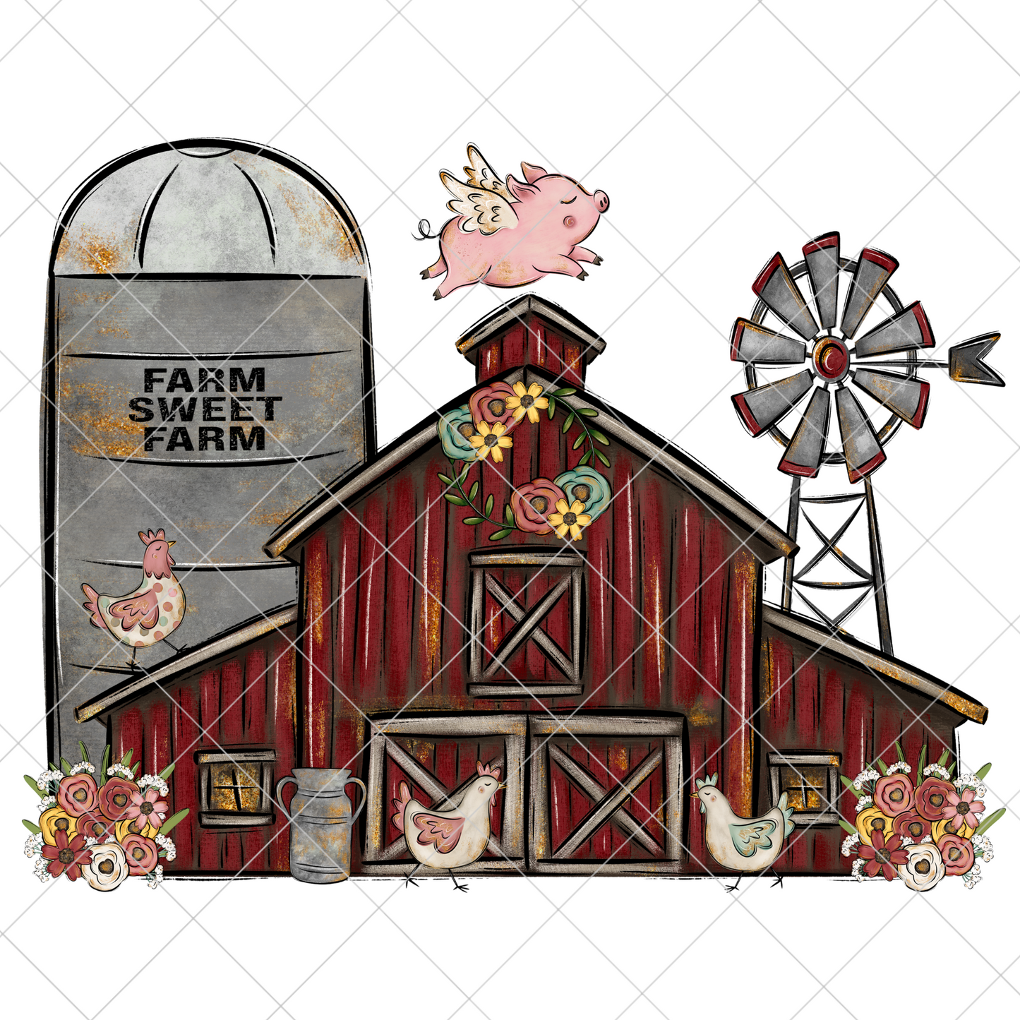 Whimsical Farmhouse Printable Wall Art | Original Designer | Barn | Chickens | Pig | Barnyard PNG | High Resolution, 300 DPI