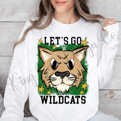 Wildcats Sublimation PNG For Making T-Shirts, Sweatshirts, Tumblers, Mugs And More | Green And Gold School Colors| Also Suitable For DTF | High Resolution Image | Wildcat Pride | Wildcat Spirit