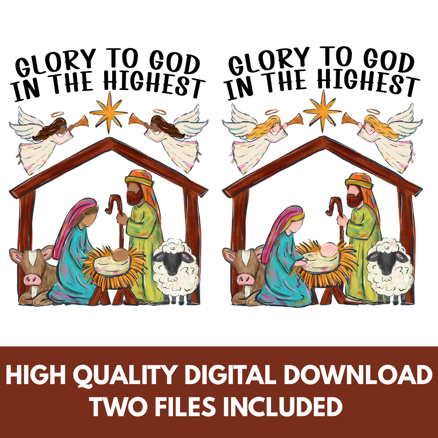 Nativity Christmas PNG Design For Making Shirts, Cups, Tumblers, Wall Art | Baby Jesus | Two Files Included | Light Skin | Brown Skin |High Quality, 300 DPI Image With Transparent Background