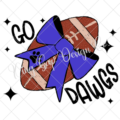 Go Dawgs Football With Blue Coquette Bow | Perfect Game Day Shirt For Bulldogs Fan | Great For Sublimation, DTF, Stickers And More | Make T-Shirts, Tumblers, Mugs | High Resolution, 300 DPI With Transparent Background