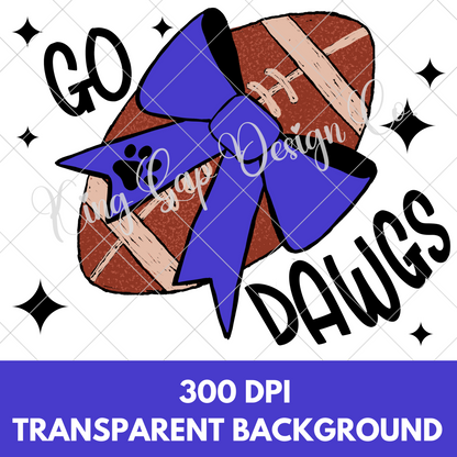 Go Dawgs Football With Blue Coquette Bow | Perfect Game Day Shirt For Bulldogs Fan | Great For Sublimation, DTF, Stickers And More | Make T-Shirts, Tumblers, Mugs | High Resolution, 300 DPI With Transparent Background