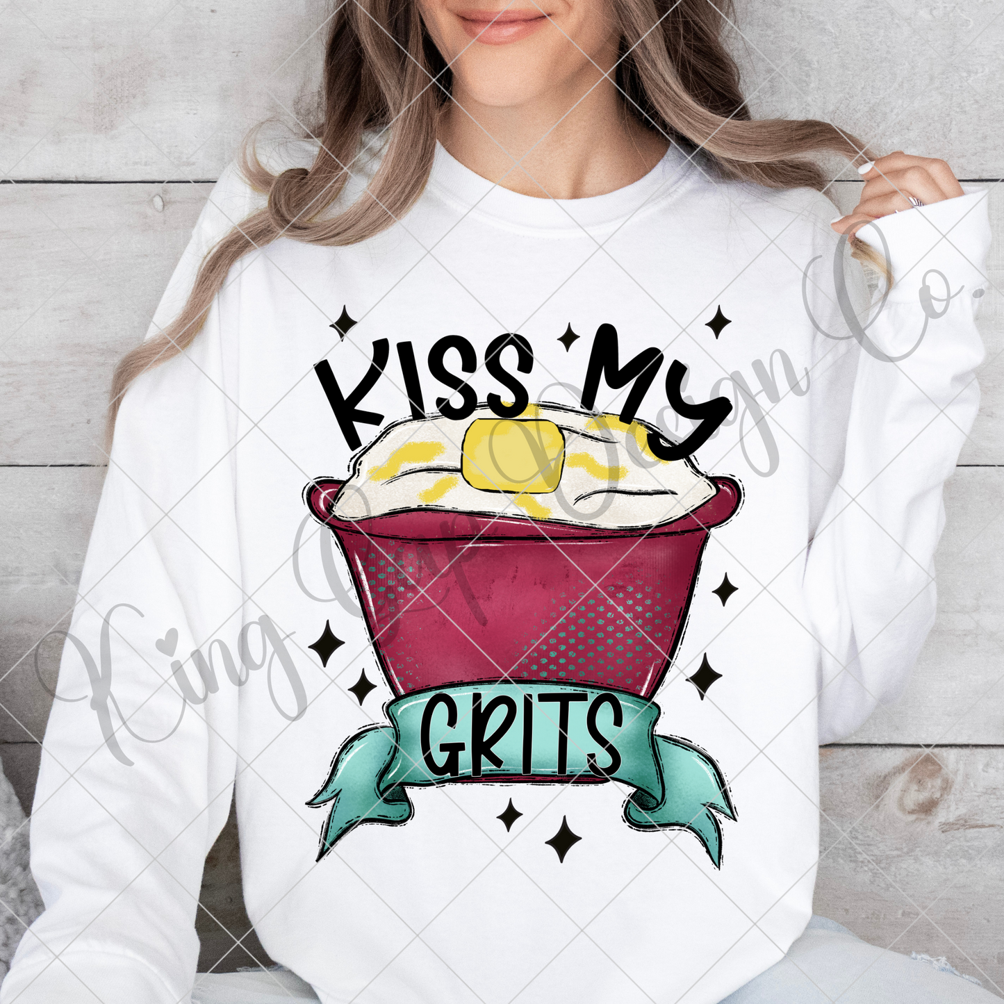 Kiss My Grits | Funny T-Shirt For Women | Sassy Shirt PNG | Perfect For Sublimation Or DTF | Make Shirts, Tumblers, Mugs, Dishtowels And More | T-Shirt Business | 300 DPI, Transparent Background