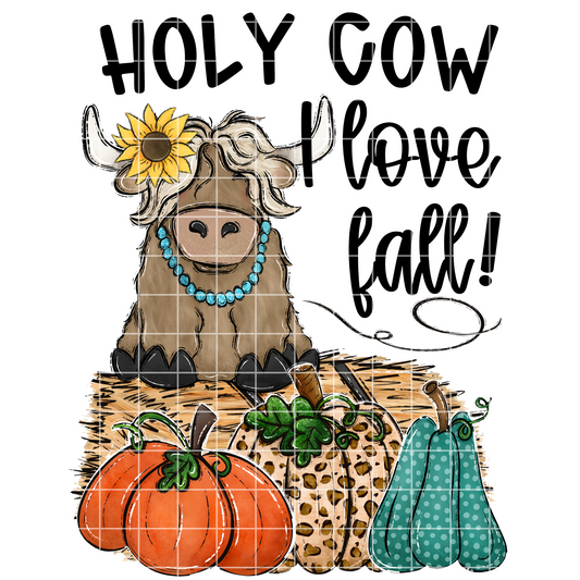 Cute Fall Shirt With Highland Cow And Pumpkins | Holy Cow, I Love Fall | Fall Shirt For Sublimation Or DTF | High Quality Fall Digital Download To Make T-Shirts, Tumblers, Stickers, Dish Towels For Fall
