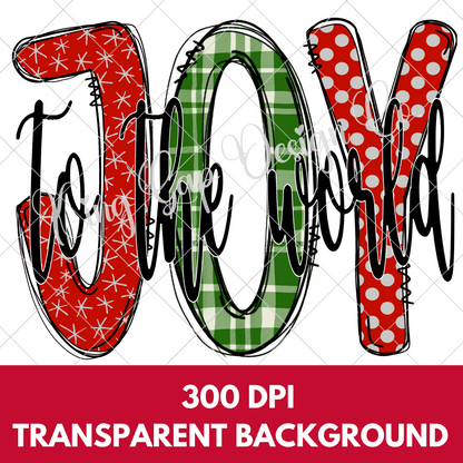 JOY Patterned Doodle Letter Christmas Sublimation File For Making T-Shirts, Tumblers, Mugs, Dishtowels | Also Suitable For DTF Printing |High Resolution, 300 DPI, Transparent Background