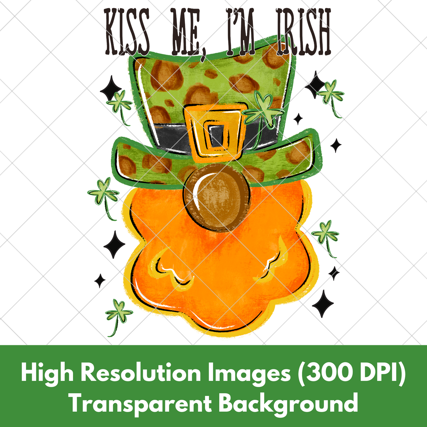 Kiss Me, I'm Irish | Dark Skinned Leprechaun Shirt Design | St. Patrick's Day PNG File For Making T-Shirts, Mugs, Tumblers, Stickers, Sublimation And DTF Transfers |High Resolution, 300 DPI, Transparent Background