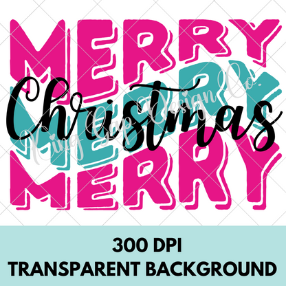 Merry Christmas PNG | Cute Shirt Design For Christmas | Pink And Teal | High Resolution, 300 DPI, Transparent Background | Perfect For Sublimation, DTF, Stickers, Mugs, Tumblers, Shirts And More