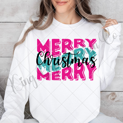 Merry Christmas PNG | Cute Shirt Design For Christmas | Pink And Teal | High Resolution, 300 DPI, Transparent Background | Perfect For Sublimation, DTF, Stickers, Mugs, Tumblers, Shirts And More