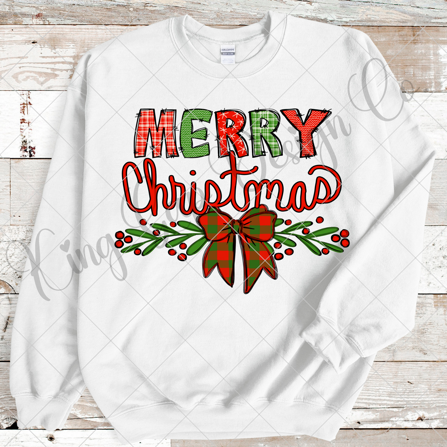 Merry Christmas PNG With Red And Green Patterned Doodle Letters And Coquette Bow | Suitable For Sublimation Or DTF Transfers | 300 DPI, High Resolution With Transparent Background