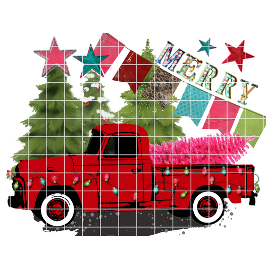 Merry Christmas Truck|Vintage Red Truck|Pink Christmas Tree|Holiday Truck PNG|Digital Download|Christmas Tree Shirt Design|Sublimation
