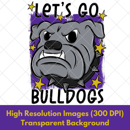 Bulldogs Sublimation PNG For Making T-Shirts, Sweatshirts, Tumblers, Mugs And More | Purple And Gold School Colors| Also Suitable For DTF | High Resolution Image | Bulldog Pride | Bulldog Spirit