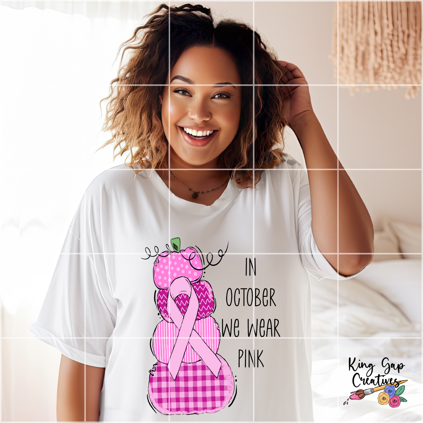 Breast Cancer Awareness Fall Sublimation Design | Pink Pumpkins | In October We Wear Pink | Cute Hand-Drawn Fall Shirt |Breast Cancer Ribbon