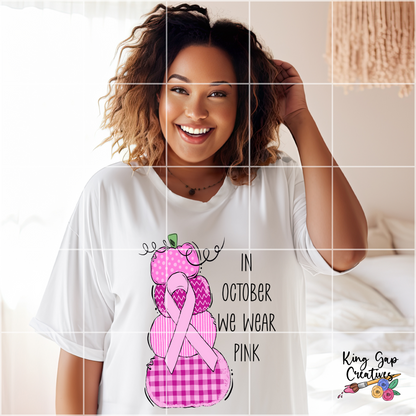 Breast Cancer Awareness Fall Sublimation Design | Pink Pumpkins | In October We Wear Pink | Cute Hand-Drawn Fall Shirt |Breast Cancer Ribbon