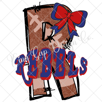 Rebels Doodle "R" | Red And Blue School Colors | Coquette Bow | Cute Shirt Design For Rebels Fan | High Resolution Image | 300 DPI, Transparent Background