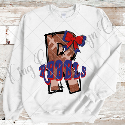 Rebels Doodle "R" | Red And Blue School Colors | Coquette Bow | Cute Shirt Design For Rebels Fan | High Resolution Image | 300 DPI, Transparent Background