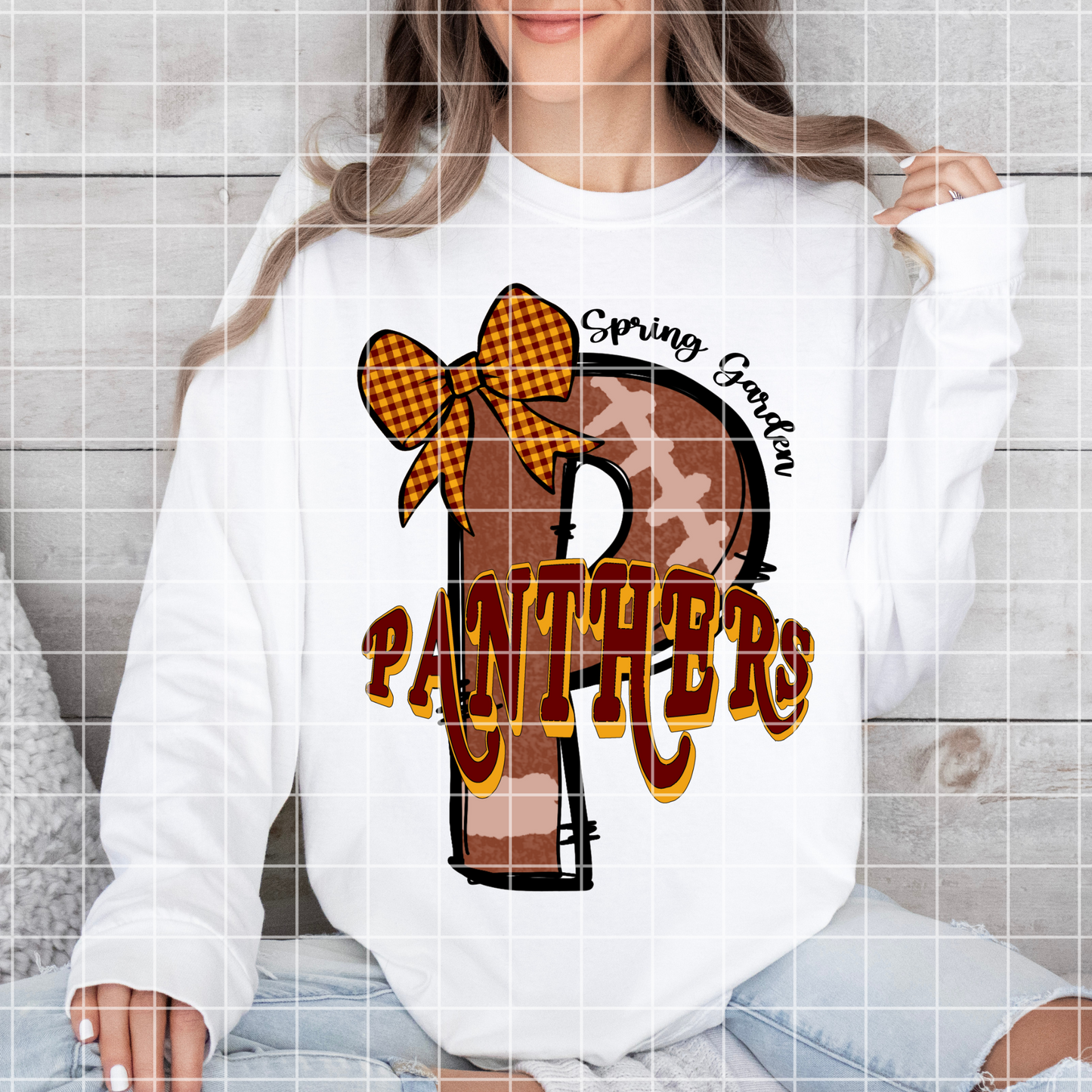 Doodle Letter "P" Spring Garden Panthers Football Sublimation | Maroon And Gold School Colors | PNG For T-Shirts, Tumblers, Cups, Stickers| 300 DPI, Transparent Background