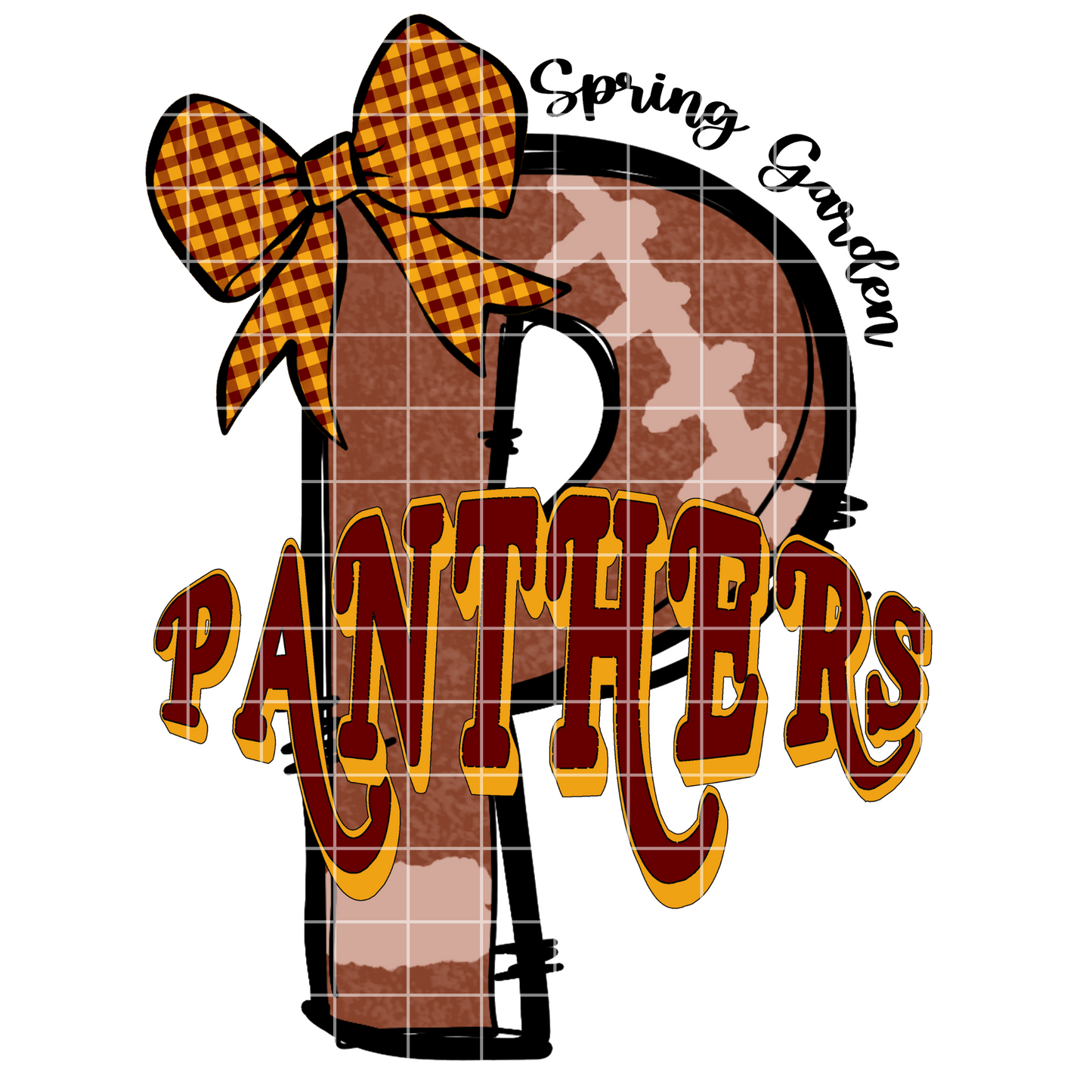 Doodle Letter "P" Spring Garden Panthers Football Sublimation | Maroon And Gold School Colors | PNG For T-Shirts, Tumblers, Cups, Stickers| 300 DPI, Transparent Background
