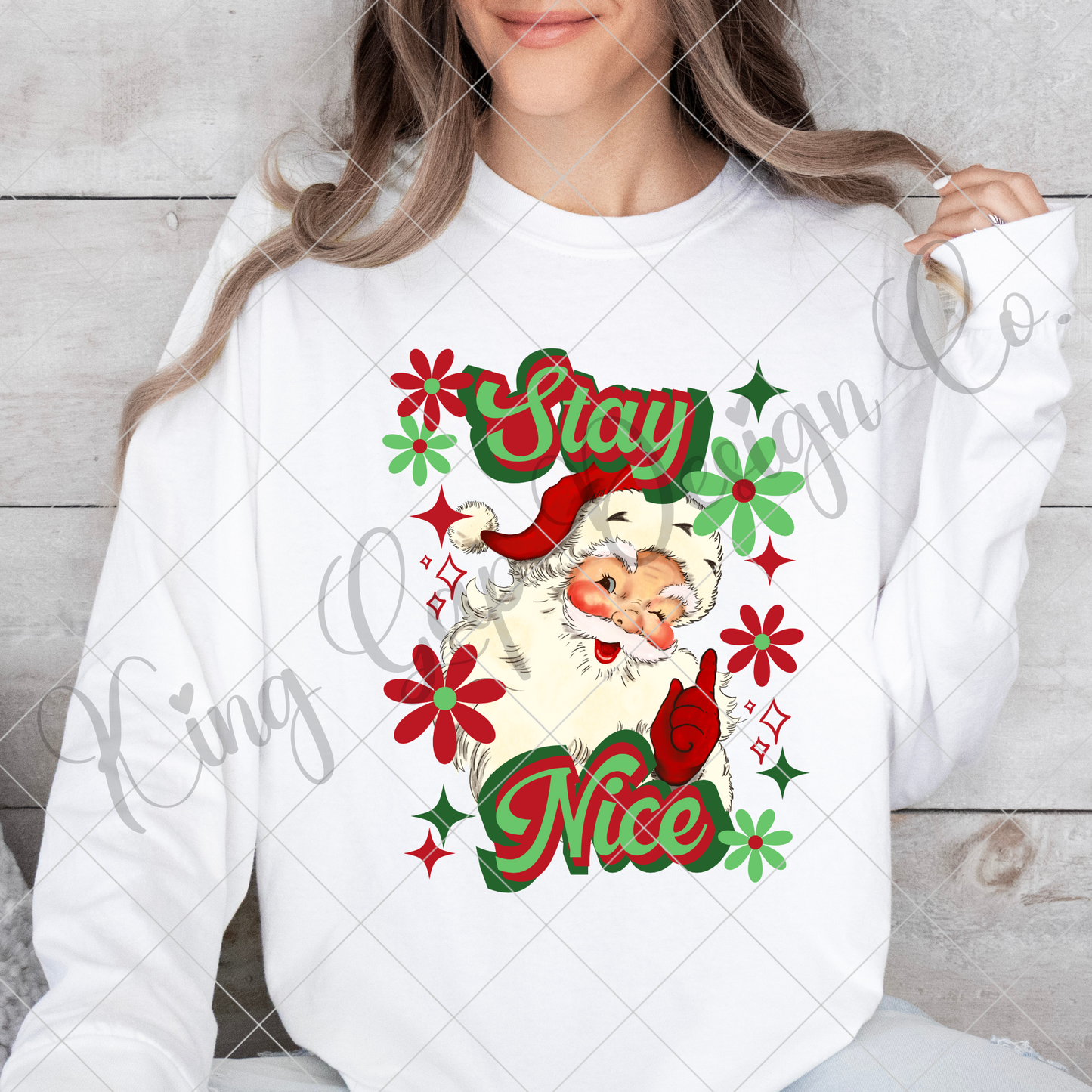 Stay Nice Retro Santa Christmas Sublimation PNG For Making Shirts, Tumblers, Mugs, Stickers | High Resolution, 300 DPI With Transparent Background