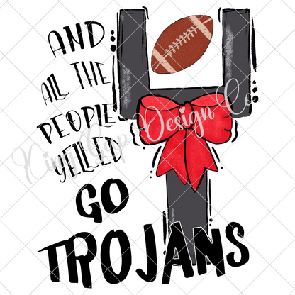 Trojans Football PNG For Sublimation Or DTF Featuring Hand Drawn Field Goal With Football And Red Coquette Bow | 300 DPI T-Shirt File