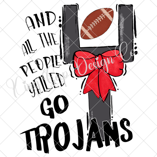 Trojans Football PNG For Sublimation Or DTF Featuring Hand Drawn Field Goal With Football And Red Coquette Bow | 300 DPI T-Shirt File